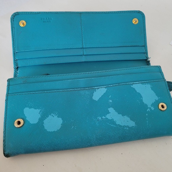 PRADA Authentic Vintage Blue Ssffiano Leather Logo Wallet Envelope Large Fair - Picture 3 of 14